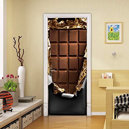 ZDDBD Pegatinas de Puerta Chocolate con Pan de Oro Etiqueta de Puerta 3D Dormitorio Sala de Estar Puerta Interior Oficina Arte DIY 77x200cm