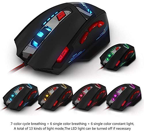 Zelotes 9200 DPI Gaming Mouse Set de 8 piezas, juego de ajuste de peso, 8 botones, luces LED multimodos con cable, ratones para PC, ordenador portátil, Gamer