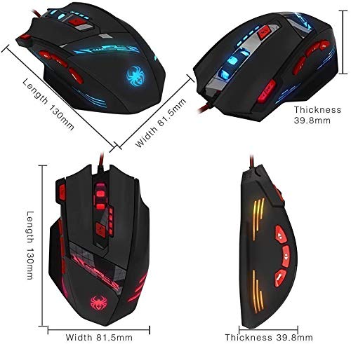 Zelotes 9200 DPI Gaming Mouse Set de 8 piezas, juego de ajuste de peso, 8 botones, luces LED multimodos con cable, ratones para PC, ordenador portátil, Gamer