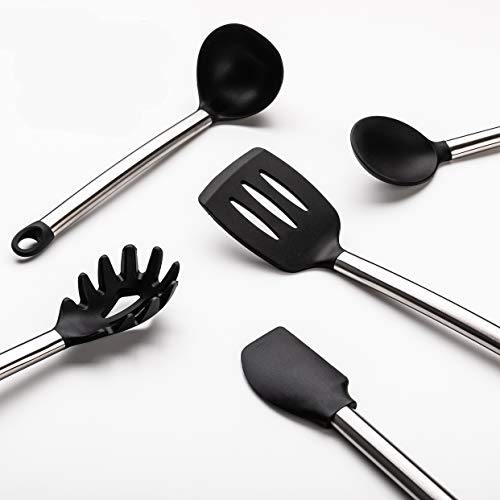 zengware silicona utensilios de cocina resistente al calor de alta calidad antiadherente para hornear herramientas Set de 8, color negro