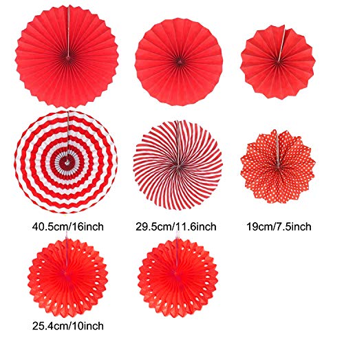 Zerodeco ZEORDECO Abanicos de Papel Bola de Nido Pom Poms Ventilador de Papel para Colgar Decoración para Cumpleaños Boda Carnaval Bebé Ducha Home Party Supplies Decoración - Rojo