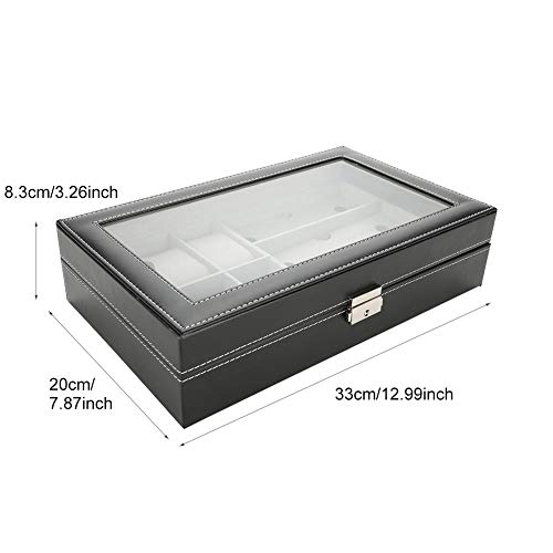 Zerone - Caja porta gafas, caja de almacenamiento, recipiente para gafas, portaobjetos, colección expositor, 6 relojes, 3 gafas de sol, piel sintética