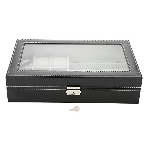 Zerone - Caja porta gafas, caja de almacenamiento, recipiente para gafas, portaobjetos, colección expositor, 6 relojes, 3 gafas de sol, piel sintética