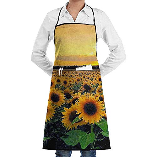 zhangyuB Sunflower Bib Delantal for Women Men - Waterproof Chef Delantal with Front Pocket for Kitchen Cooking Craft Baking