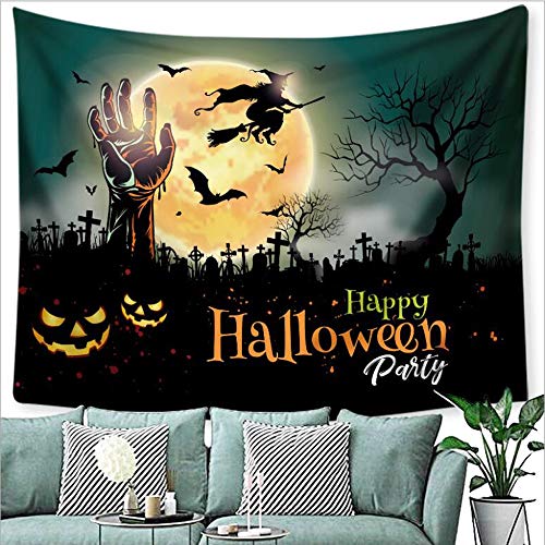 ZhiWei Tapiz de Halloween Tapiz Nocturno Tapiz de Pared Maderas embrujadas con Manta de Pared de tumbas y Calabazas para Dormitorio Decoración de Dormitorio, 60 W x 51 H Pulgadas,A