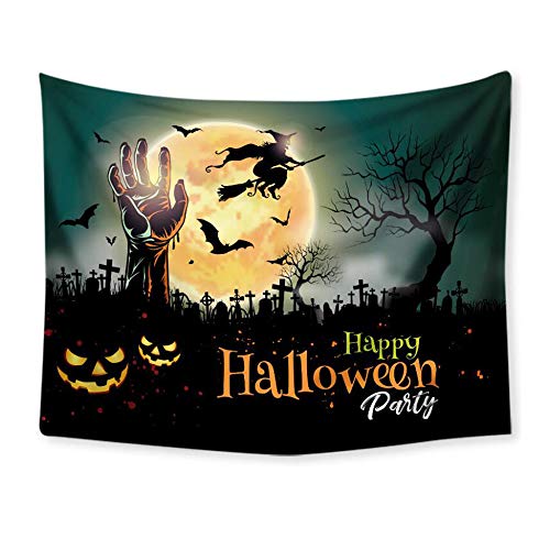 ZhiWei Tapiz de Halloween Tapiz Nocturno Tapiz de Pared Maderas embrujadas con Manta de Pared de tumbas y Calabazas para Dormitorio Decoración de Dormitorio, 60 W x 51 H Pulgadas,A