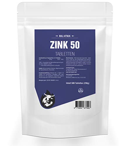 Zinc 50 Depot 500 tabletas veganas á 50mg| 25mg = 1/2 tableta | Gluconato de zinc puro | Acné, sistema inmunológico, construcción de músculos, testosterona | La mejor calidad