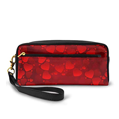 Zipper Pencil Pouch,Estuche Para Lápices De Cuero Pu De Corazón Rojo Significa Amor, Exquisitos Estuches Para Lápices Para Viajes De Negocios De Compras,20x5.5x8.5cm