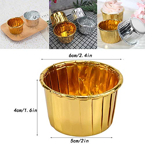 Ziyero 100 Piezas Envases de Aluminio para Hornear Liners Cupcake Cases Tazas de Revestimiento de Magdalenas de Grado Alimenticio para Bodas, Cumpleaños, Fiestas, Campamentos, Pasteles de DIY, Etc