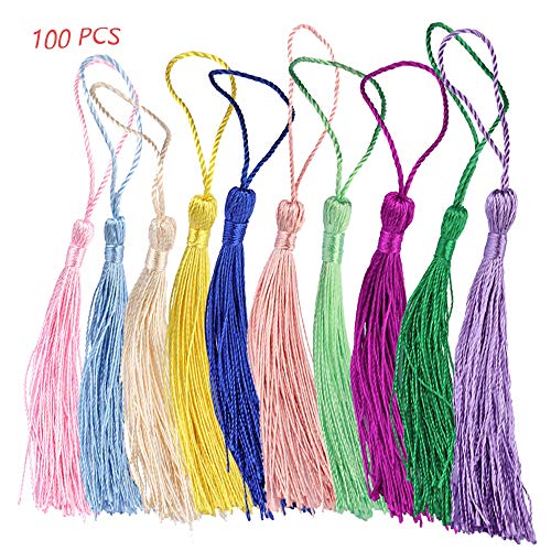 Ziyero 100 Piezas Mini Borlas Sedosas DIY China Nudo Borlas para La Joyería Poliéster, Suave, no Tóxico, para la Fabricación de Joyas, Proyectos DIY, Marcadores, Decoración de Casa Etc (10 por Color)