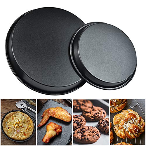 Ziyero 2 Piezas Juego Bandejas Pizza Horno Redondas y Antiadherentes Acero al Carbono para Familias, Restaurantes, Panaderías, Escuelas de Cocina, Pizzerías, Parrillas, Galletas, Pan—Negro, 8", 9"