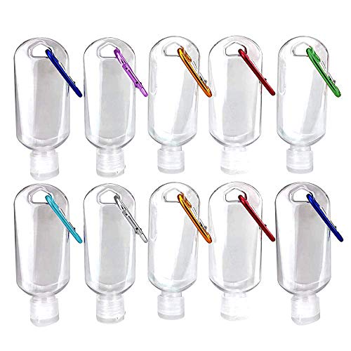 Ziyero Mini Botella Viaje Mosquetón Llavero Botellas Viaje Plástico Vacíos Colgable, Transparente, para Líquidos o Semilíquidos, para Familias, Negocios, Viajes, Actividades al Aire Libre Etc—10 PCS