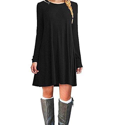 ZNYSTAR - Vestido holgado e informal de manga corta para mujer, estilo camiseta, para primavera, verano u otoño Manga larga negra. XXL