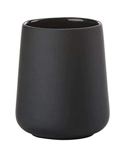 Zone Nova Vaso para cepillo de dientes, uno, loza con tacto suave, color negro, aprox. 10 cm