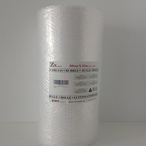 Zs Products -Rollo de plástico de burbujas (Ancho 0,50 metros Largo 25 metros) para envolver, protección de objetos frágiles, embalaje, transporte y mudanzas. Papel de burbujas de calidad europea