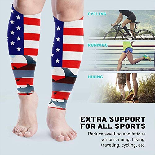 zsxaaasdf Shark On American Flag Unisex Calf Compression Sleeve - Leg Compression Socks for Running, Shin Splint, Calf Pain Relief, Leg Support Sleeve