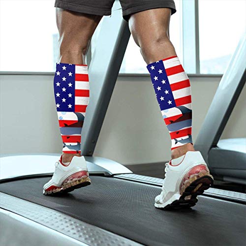 zsxaaasdf Shark On American Flag Unisex Calf Compression Sleeve - Leg Compression Socks for Running, Shin Splint, Calf Pain Relief, Leg Support Sleeve