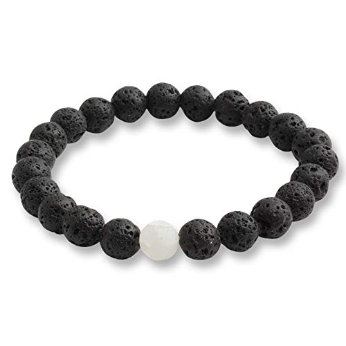 Zuiaidess Pulsera De Piedra,Los Hombres De Piedra Natural Encanto Pulseras De Perlas Blancas De Lava Negra Mate Buda Pulsera Redonda para La Mujer Yoga Joyas