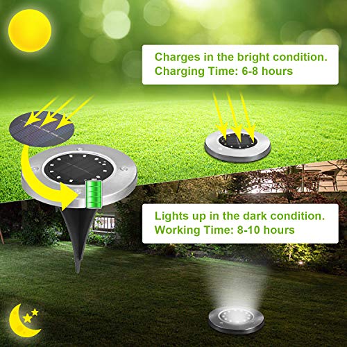 ZWOOS Luces solares de suelo, 8 Piezas 12 LED Iluminación de caminos, Luz de Tierra Impermeables IP65 para Jardín, Patio, Césped