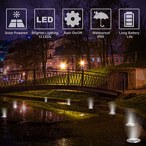 ZWOOS Luces solares de suelo, 8 Piezas 12 LED Iluminación de caminos, Luz de Tierra Impermeables IP65 para Jardín, Patio, Césped