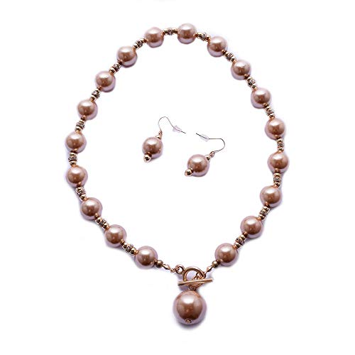 Zxx17 Atractivo y Elegante,Moderno y Sofisticado para Cualquier Atuendo,Collar Colgante para Mujer,Juego de aretes de Collar de clavícula de Perlas Cortas de una Sola Capa en café