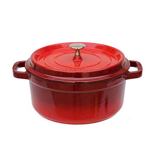 ZXYY Cazuela de Hierro Fundido esmaltado con Cacerola Cazuela de estofado holandés de 4 l para Horno Olla de Vapor de Hierro Fundido esmaltado Cocina de inducción Taji Pot Rojo