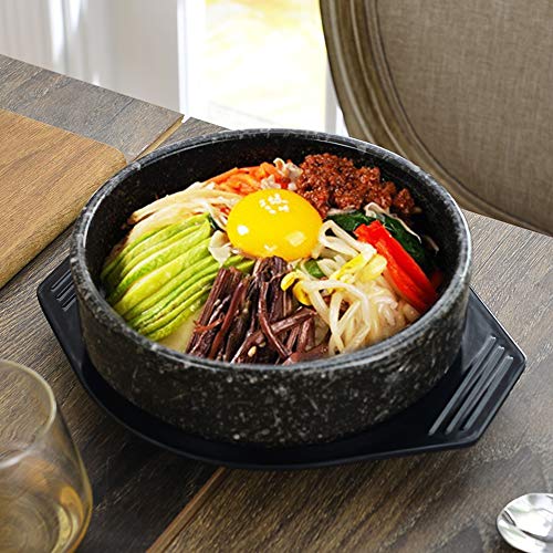 ZZFF Coreano Stone Bowl,Olla De Cocina Coreana,Donabe Arrocera,Mano-elaborado Moteado Olla De Cerámica Cacerola,Dolsot Bibimbap Bowl,Hot Pot para Cocinar Sopa Dolsot Negro 1.2l