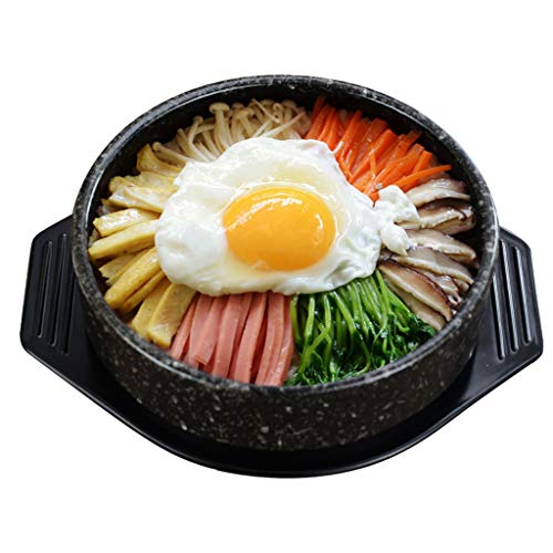 ZZFF Coreano Stone Bowl,Olla De Cocina Coreana,Donabe Arrocera,Mano-elaborado Moteado Olla De Cerámica Cacerola,Dolsot Bibimbap Bowl,Hot Pot para Cocinar Sopa Dolsot Negro 1.2l