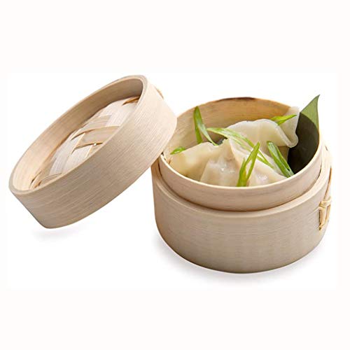 ZZFF Mini Vaporera De Bambú,Pequeño Dim Sum Cesta De Vapor,Madera Dumpling Cesta De Vapor para Restaurante Casa Partido Decoraciones Plato De Bambú con Tapa Bambú 10x10cm(4x4inch)