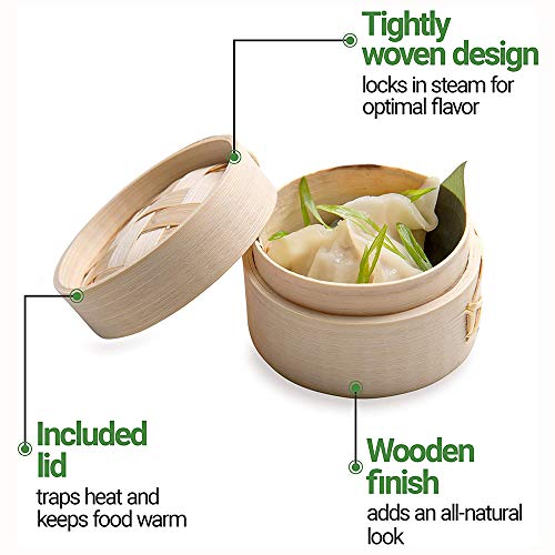 ZZFF Mini Vaporera De Bambú,Pequeño Dim Sum Cesta De Vapor,Madera Dumpling Cesta De Vapor para Restaurante Casa Partido Decoraciones Plato De Bambú con Tapa Bambú 10x10cm(4x4inch)