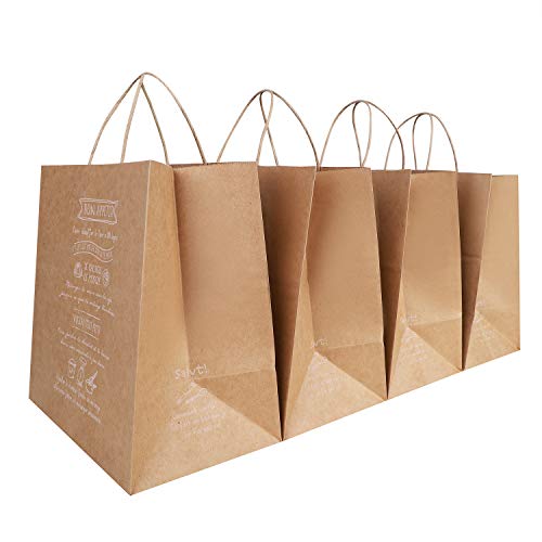 10 bolsas de papel kraft grande para alimentos, papel reciclado, bolsa de almuerzo con asa, bolsa de papel para guardar panadería, café, té, etc, color marrón 10x6x10 pouces(26x15x26cm)