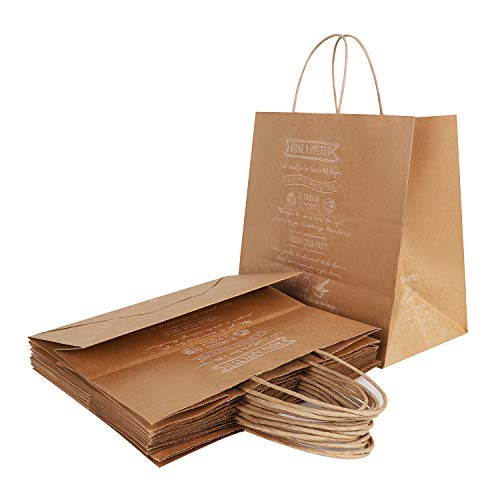 10 bolsas de papel kraft grande para alimentos, papel reciclado, bolsa de almuerzo con asa, bolsa de papel para guardar panadería, café, té, etc, color marrón 10x6x10 pouces(26x15x26cm)