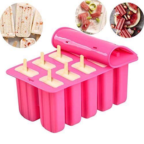 10 Célula Gel de Silicona Helado Molde, Popsicle Molde, Helado Bandeja, Disco Helado Molde Popsicle Fabricante Frozen Bandeja Helado Tarrinas Cubitera, Polos Molde, Helado Pop Molde, 23x14.5x10CM