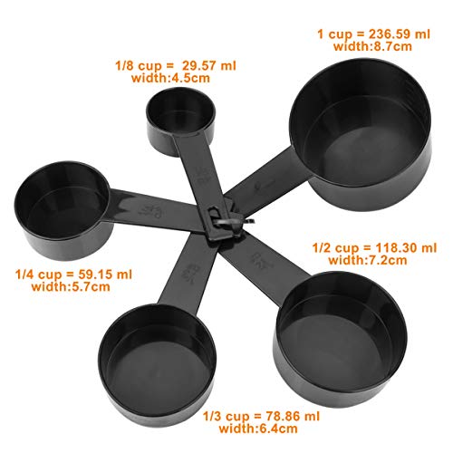 10 Pcs Set de Tazas y Cucharas de Medir, Plástico Tazas de Medición, Herramienta para Hornear para Medir Ingredientes líquidos y Secos en Cocina y Hogar-Negro