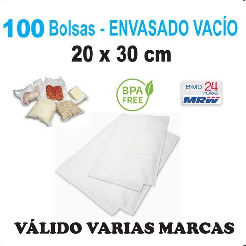 100 Bolsas gofradas para envasadora vacío de 20x30 cm. Para Varias Marcas: Roguci, Cecotec, Aicok, Jata,Proficook, Elma, Lacor, Domoclip, Laica, Klarstein, Krups, Easyvac, Ellrona, Eltac, Foodsaver,