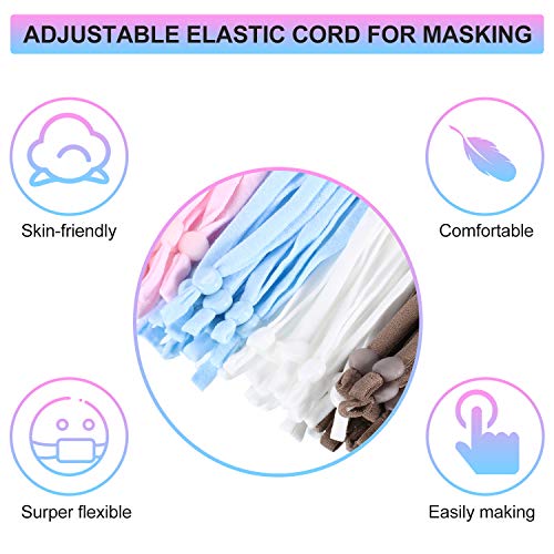 100 Piezas Cordón Elástico con Hebilla Ajustable, Cuerda Elástica de Oído Ajustador de Cordón de Costura para Fabricación Artesanal de Cubierta Facial DIY, Negro, Blanco, Marrón, Azul y Rosa