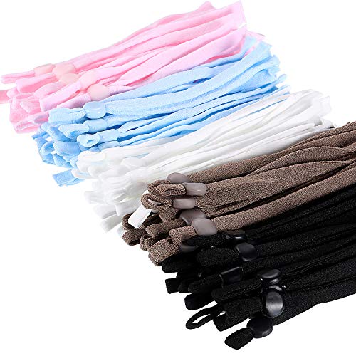 100 Piezas Cordón Elástico con Hebilla Ajustable, Cuerda Elástica de Oído Ajustador de Cordón de Costura para Fabricación Artesanal de Cubierta Facial DIY, Negro, Blanco, Marrón, Azul y Rosa