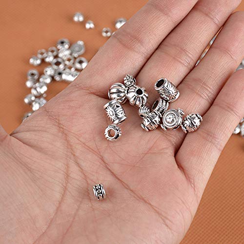 100g Abalorios Espaciadores Mixtos Separador Abalorios Espaciador Cuentas de Plata Tibetano para DIY Pulseras Collares Colgantes Pendientes Joyería Bisutería Color Plateado 100-120pcs Aproximadamente