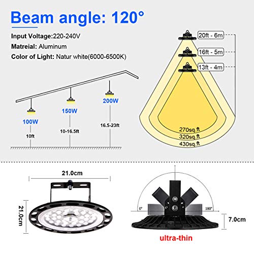 100W UFO LED Lámpara Alta Bahía Impermeable IP65 Industrial LED Iluminación Comercial Luces para Fábrica, Aeropuerto, Centro Comercial y Depósito