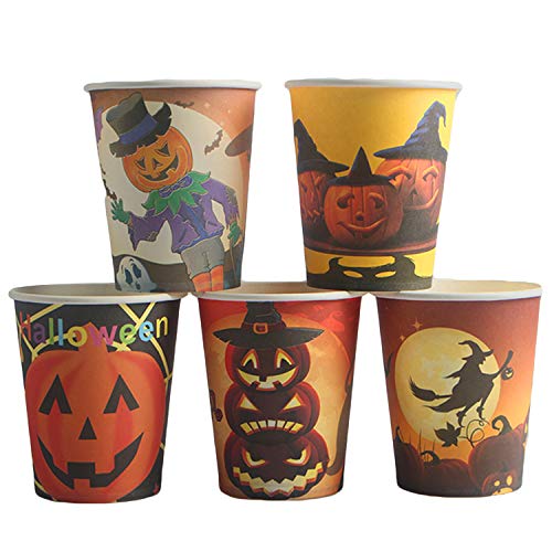 10pcs platos de papel + 10pcs vasos de papel desechables vajilla para cenas de Halloween bar carnaval tema fiesta suministros al azar estilo