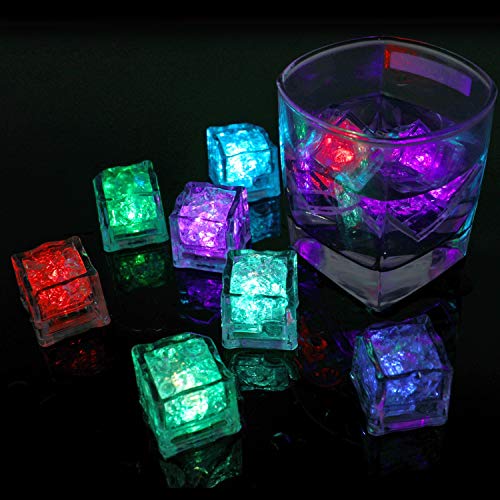 12 Pcs Cubitos de Hielo LED Colorido Luces LED submarinas intermitentes, Luz del sensor de líquido Reutilizable para Fiesta, Boda, Party, Cumpleaños, Club y Bar Decoración
