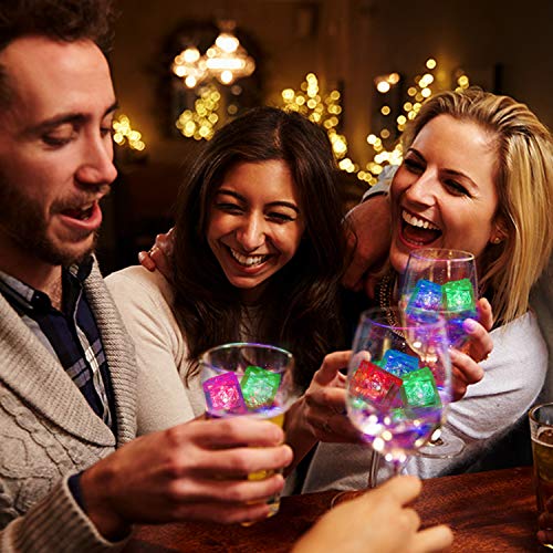 12 Pcs Cubitos de Hielo LED Colorido Luces LED submarinas intermitentes, Luz del sensor de líquido Reutilizable para Fiesta, Boda, Party, Cumpleaños, Club y Bar Decoración
