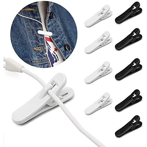 12 Piezas Clips para Cables de Auriculares, Sostenedor Pinza Clip de Cable Cuerda Alambre de telefono Celular Auricular Audifono, Blanco y Negro