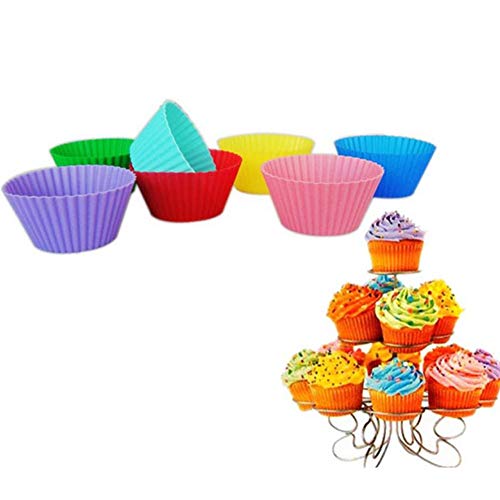 12 Piezas De Bricolaje Muffin Copa De Silicona De La Magdalena De La Hornada Del Vaso Desechable Vasos De Colores Antiadherente Fácil Limpieza De Los Pasteles Del Mollete Moldes Novedades Para La