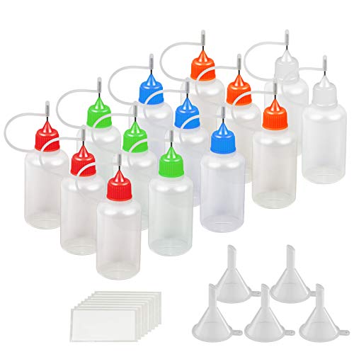 14 X 30ml de cuentagotas de dispensador de KAKOO punto la botella plástico de gota de aguja para e líquido, hace DIY con 5pcs embudo pequeño y 30 pcs etiqueta de Pegatina para distinguir