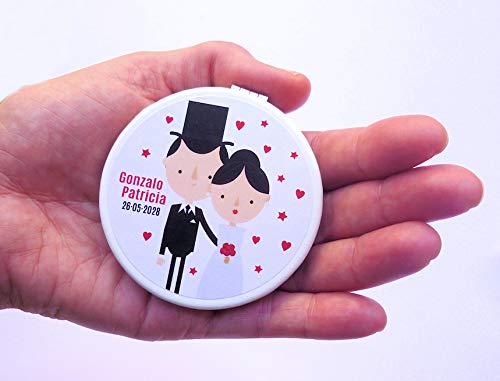 15 Espejos Personalizados Doble Plegables Para Invitados Boda - Recuerdos y Detalles de Boda Personalizados - Comuniones, Bodas de Oro, Aniversarios