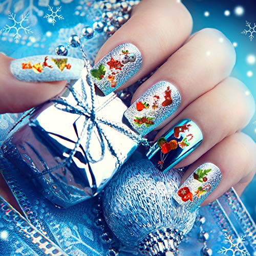 16 Hojas Pegatinas de Uñas de Navidad Pegatinas Autoadhesivas de Uñas 3D Calcomanías de Uñas Coloridas de Navidad Pegatinas de Uñas Láser de Árbol Copo Nieve Santa para Decoración Uñas Navidad Niña