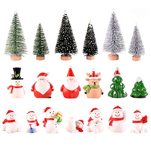 19 Pedazos Adornos en Miniatura de Navidad Mini Figuras de Estilo de Navidad Árbol de Navidad de Papá Noel Decoración de Navidad de Dibujos Animados Lindo para Decoración de Fiesta Style A