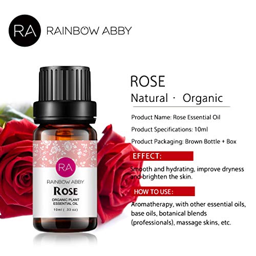 2 botellas de aceite esencial de rosa Aceite de aromaterapia 100% puro para difusor, perfumes, masajes, cuidado de la piel, jabones, velas - 2 x 10 ml