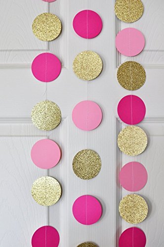 2 Conjuntos de 6,5 pies de puntos largos de círculo Papel Garland Decoración colgante Fucsia Rosa y oro Baby Shower Decoración de la fiesta de cumpleaños